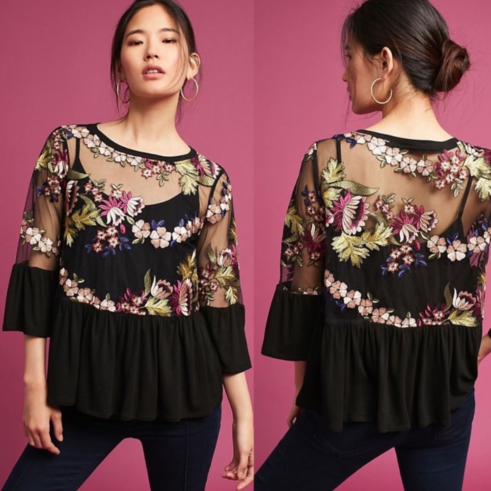Anthropologie Eri+Ali Ornate Embroidery Top